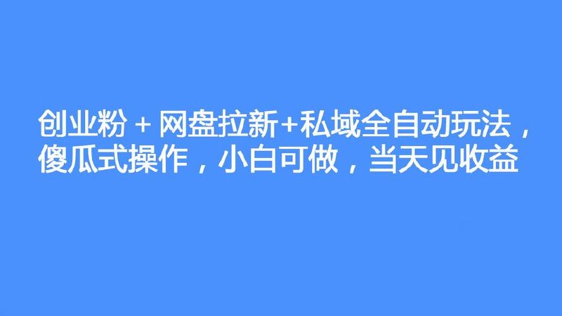 创业粉＋网盘拉新+私域全自动玩法，傻
