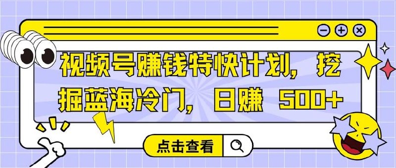视频号赚钱特快计划，挖掘蓝海冷门，日
