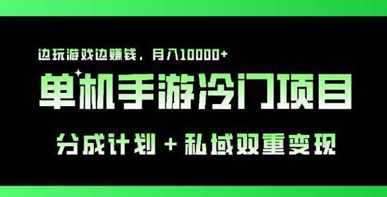 单机手游冷门赛道，分成计划+私域双重