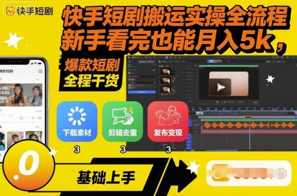 快手短剧搬运实操全流程，操作简单，小