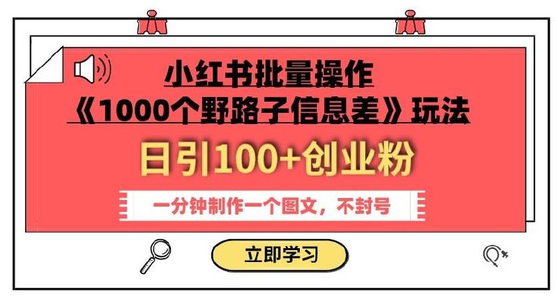 《小红书批量操作野路子信息差玩法》
