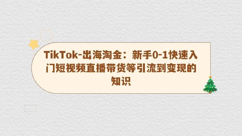 TikTok出海淘金，新手体系化入门